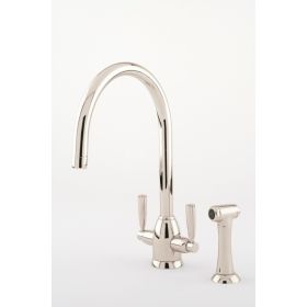 Perrin & Rowe Langbourn 'C' Spout with rinse Kitchen mixer Tap Polished Nickel (Oberon) 4866NI