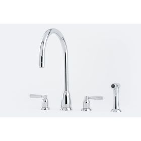 Perrin & Rowe Langbourn 3hole with levers & rinse 'C' Spout Kitchen mixer Tap Chrome (Callisto)