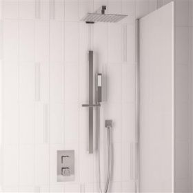 Eastbrook Square Thermostatic Shower Bundle with Shower Head, Valve, Round Riser Kit & Handset - Chrome