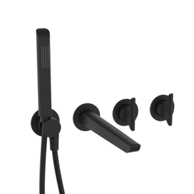 Crosswater Foile Matt Black  Module 2 Outlet 2 Handle Trimset, Bath Spout & Handset