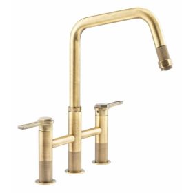 Abode Hex Bridge Kitchen mixer Tap with Pull Out spray Antique Brass