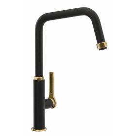 Abode Hex Single Lever Kitchen mixer Tap Matt Black & Antique Brass
