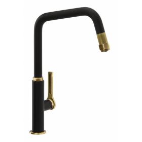 Abode Hex Single Lever Kitchen mixer Tap with Pull Out spray Matt Black & Antique Brass