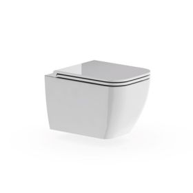 Britton Square Wall Hung Pan Rimless Inc Seat And Fixings Gloss White