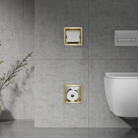 Bath Style Recessed Toilet Roll Holder &amp; Storage Brushed Brass
