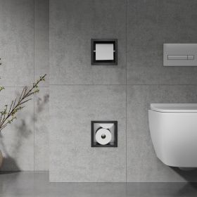 Bath Style Recessed Toilet Roll Holder &amp; Storage Matt Black