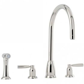 Perrin & Rowe Langbourn 3hole with levers & rinse 'C' Spout Kitchen mixer Tap Polished Nickel (Callisto)