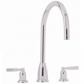 Perrin & Rowe Langbourn 3hole with levers 'C' Spout Kitchen mixer Tap Pewter (Callisto)