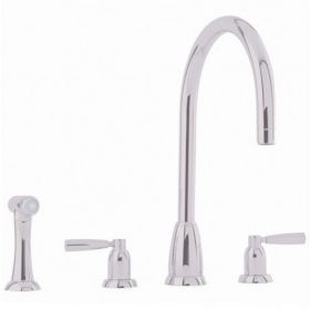 Perrin & Rowe Langbourn 3hole with levers & rinse 'C' Spout Kitchen mixer Tap Pewter (Callisto)