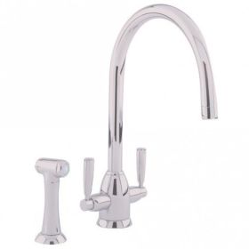 Perrin & Rowe Langbourn 'C' Spout with rinse Kitchen mixer Tap Pewter (Oberon) 4866PF