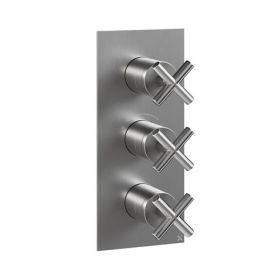 Crosswater MPRO Crosshead 3 Outlet 3 Handle Shower Valve Portrait Brushed Stainless Steel Effect