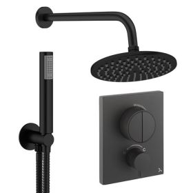 Crosswater Push Shower Set 1 Matt Black 200mm