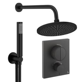 Crosswater Push Shower Set 1 Matt Black 300mm