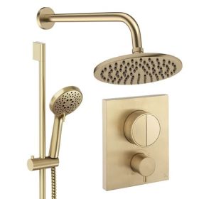 Crosswater Push Shower Set 2 Brushed Brass 200mm