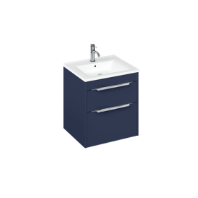 Britton Shoreditch 550mm Wall Hung Double Drawer Unit Matt Blue with Note Square Basin Gloss White