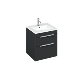 Britton Shoreditch 550mm Wall Hung Double Drawer Unit Matt Grey with Note Square Basin Gloss White