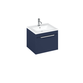 Britton Shoreditch 550mm Wall Hung Single Drawer Unit Matt Blue with Note Square Basin Gloss White