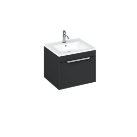 Britton Shoreditch 550mm Wall Hung Single Drawer Unit Matt Grey with Note Square Basin Gloss White