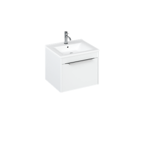 Britton Shoreditch 550mm Wall Hung Single Drawer Unit Matt White with Note Square Basin Gloss White