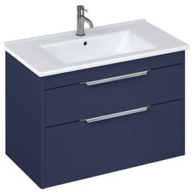 Britton Shoreditch 850mm Wall Hung Double Drawer Vanity Unit Matt Blue and Note Square Basin