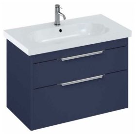 Britton Shoreditch 850mm Wall Hung Double Drawer Vanity Unit Matt Blue and Origin Round Basin