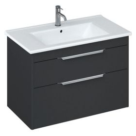 Britton Shoreditch 850mm Wall Hung Double Drawer Vanity Unit Matt Grey and Note Square Basin