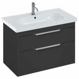Britton Shoreditch 850mm Wall Hung Double Drawer Vanity Unit Matt Grey and Origin Round Basin