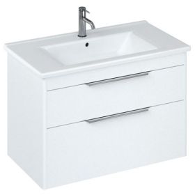Britton Shoreditch 850mm Wall Hung Double Drawer Vanity Unit Matt White and Note Square Basin