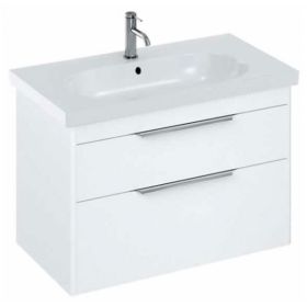 Britton Shoreditch 850mm Wall Hung Double Drawer Vanity Unit Matt White and Origin Round Basin