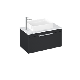 Britton Shoreditch 850mm Wall Hung Single Drawer Unit Matt Grey, Carrara White Worktop and Quad Countertop Basin