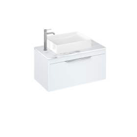 Britton Shoreditch 850mm Wall Hung Single Drawer Unit Matt White, Carrara White Worktop and Quad Countertop Basin