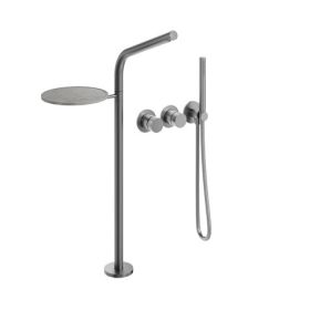 Crosswater The Ixora Bath Shower Mixer Tap Floor Standing with Wall Mounted Controls & Shelf Stainless Steel