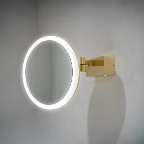 HIB Cirque Illuminated Magnifying Bathroom Mirror - Brushed Brass