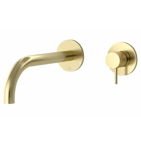 Just Taps Vos Wall Mounted Designer Handle Basin Mixer Tap 150mm Spout-Brushed Brass