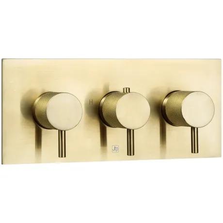 Just Taps Vos Horizontal Thermostatic 2-Outlets Concealed Shower Valve-Triple Designer Handle-Brushed Brass