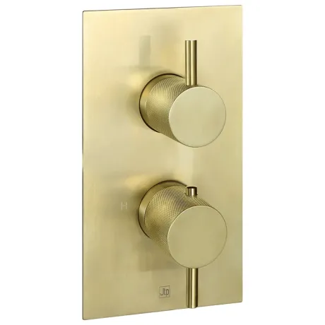 Just Taps Vos Thermostatic Concealed 1-Outlet Shower Valve with Designer Handle-Brushed Brass