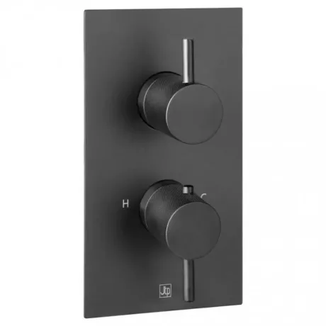 Just Taps Vos Vertical Thermostatic 1-Outlet Concealed Shower Valve-Double Designer Handle-Matt Black