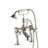 Just Taps Grosvenor Deck Mounted Bath Shower Mixer Tap with Kit-Pinch Handle-Nickel