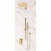 Eastbrook Square Thermostatic Shower Bundle with Shower Head, Valve, Round Riser Kit & Handset - Brushed Brass