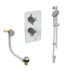 Saneux COS 2 way shower kit - w/ 3 Function Handset and Slider Rail and Bath filler - Knurled - Chrome