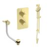 Saneux COS 2 way shower kit - w/ 3 Function Handset and Slider Rail and Bath filler - Knurled - Brushed Brass