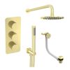 Saneux COS 3 way shower kit - w/ Slim handset and Bath filler and Shower head - Fluted - Brushed Brass