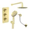 Saneux COS 3 way shower kit - w/ 3 Function Handset and Bath filler and Shower Head - Fluted - Brushed Brass