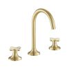 Just Taps KONO 3 hole deck mounted basin mixer (both handles included) Brushed Brass
