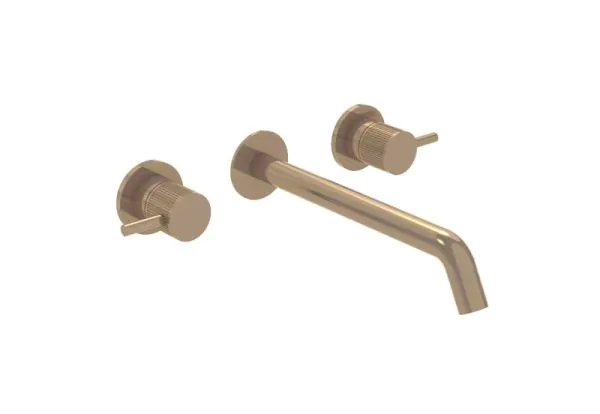 Saneux  COS 3 Tap Hole Wall mounted KIT - w/ Long spout (220mm) w/ Fluted handle - Brushed Bronze (PVD)