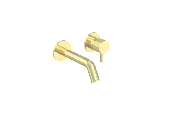 Saneux COS 2 Plate Wall mounted KIT - w/ Short spout (130mm) w/ Fluted handle - Brushed Brass (PVD)