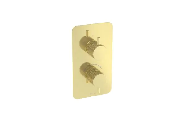 Saneux COS 2 Way Thermostatic Shower Valve Kit - w/ Knurled Handle - Portrait - Brushed Brass (PVD)