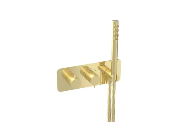 Saneux EDEN 2 way thermostatic shower valve kit in landscape with handspray - Brushed Brass