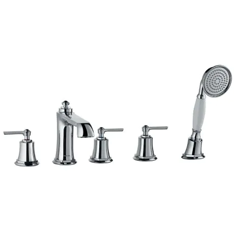 Flova Liberty Chrome 5-hole deck mounted bath and shower mixer with shower set