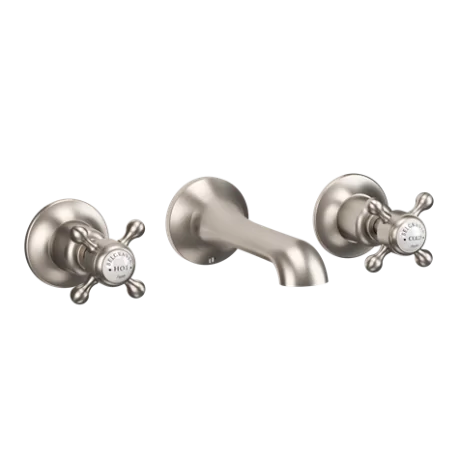 Crosswater Belgravia Crosshead Basin 3 Hole Set Wall Mounted-Brushed Nickel